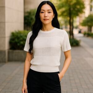 Cenit‎ Womens Sweater Size Small Knit White Sheer Dolman Sleeve